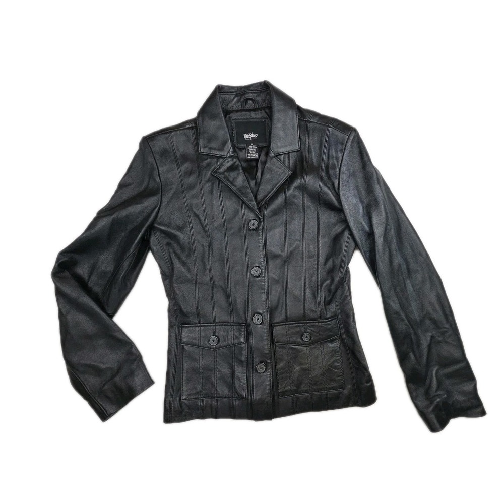 Vtg Mossimo 90s Y2K Genuine Leather Blazer Jacket Black Women's S Minimalist